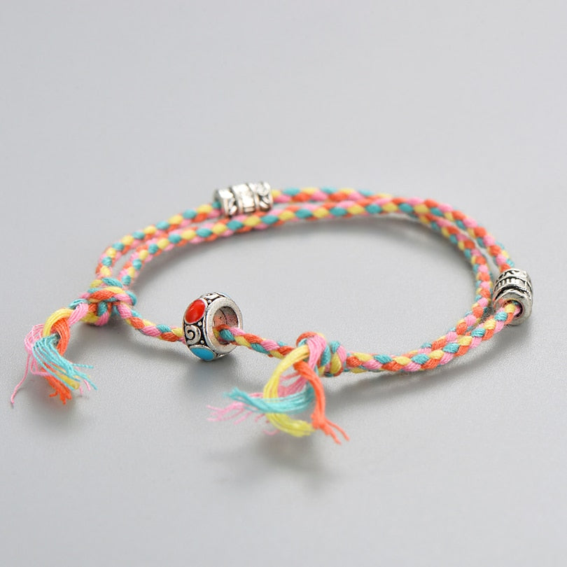 Ethnic Tibetan Buddha Head Woven Multicolor Handmade Rope Buddha Charm Bracelet