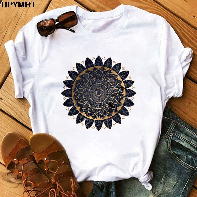 Mandala Print Short Sleeve T-Shirt freeshipping - Mandala Bloom