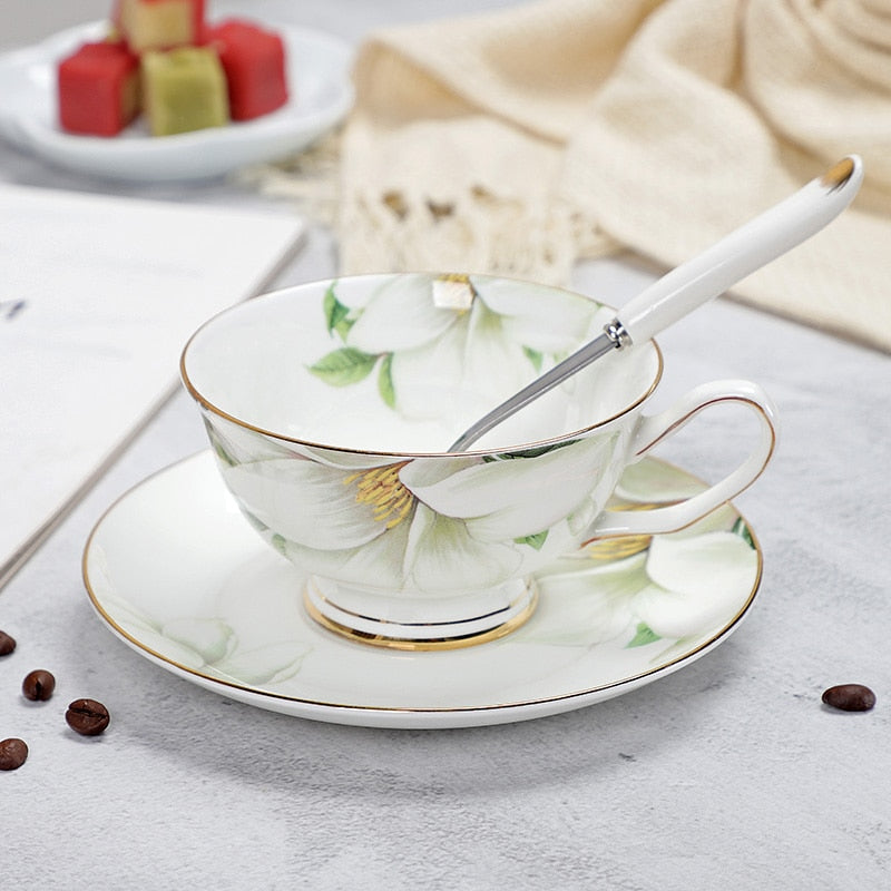 Fine Porcelain Tea Cups And Saucers High-Grade Bone China Coffee Cup and Spoon freeshipping - Mandala Bloom