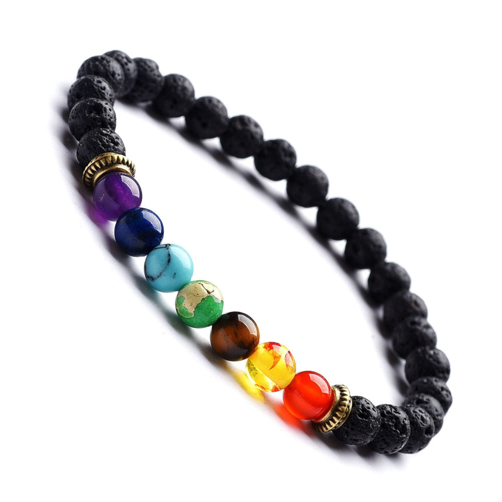 Natural Stone 7 Chakra Bracelet Men Black Lava Healing Balance Beads Reiki Buddha Prayer Yoga Bracelets for Women pulseira freeshipping - Mandala Bloom