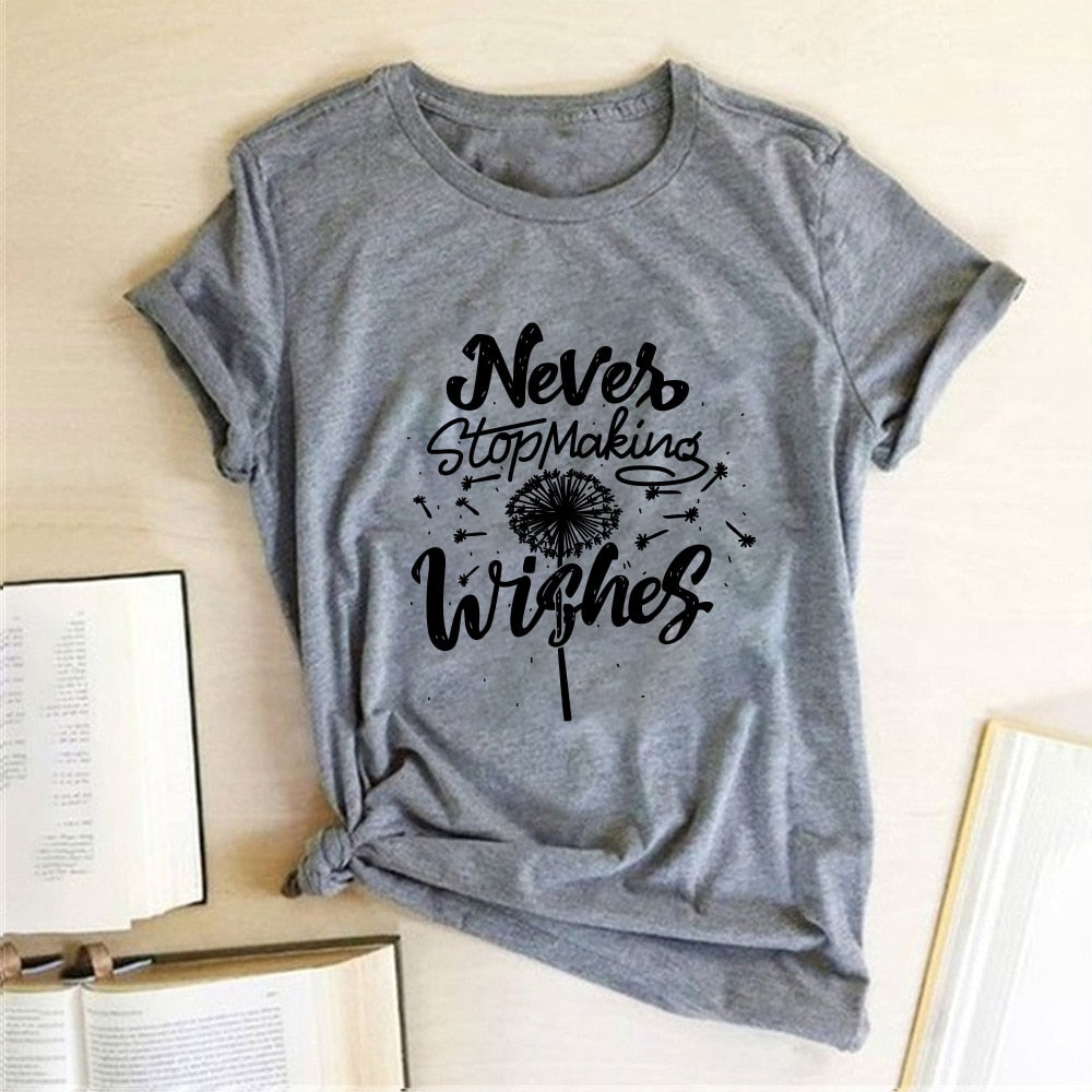 Never Stop Making Wishes Dandelion Print T-shirt freeshipping - Mandala Bloom