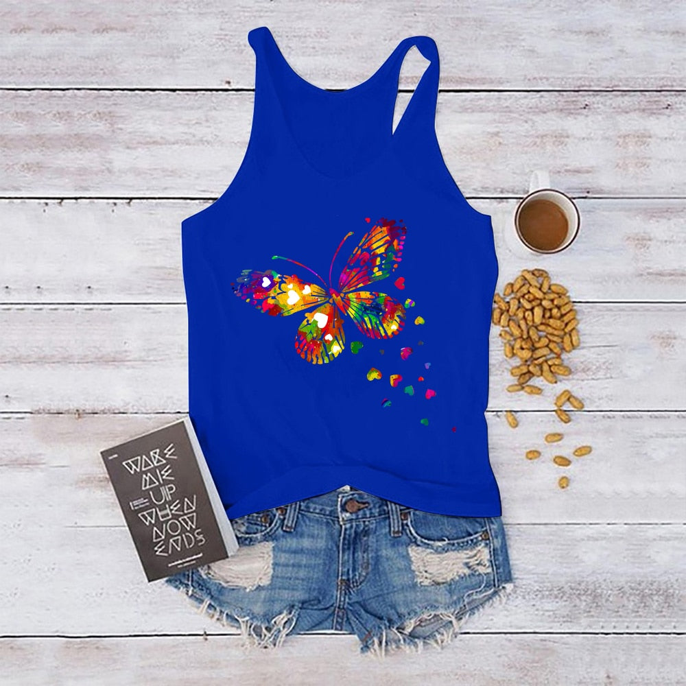 Color Butterfly Print Women Tank