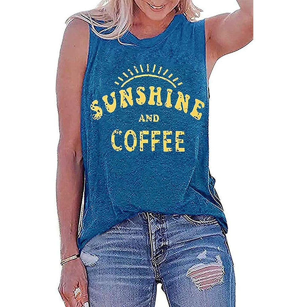 Sunshine and Coffee Letter Print Tank