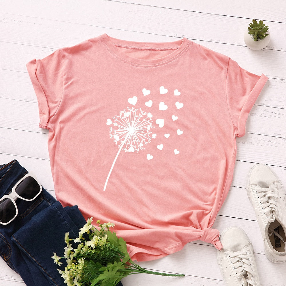 Cotton Dandelion Print Tee Short Sleeve freeshipping - Mandala Bloom