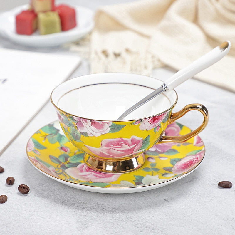 Fine Porcelain Tea Cups And Saucers High-Grade Bone China Coffee Cup and Spoon freeshipping - Mandala Bloom