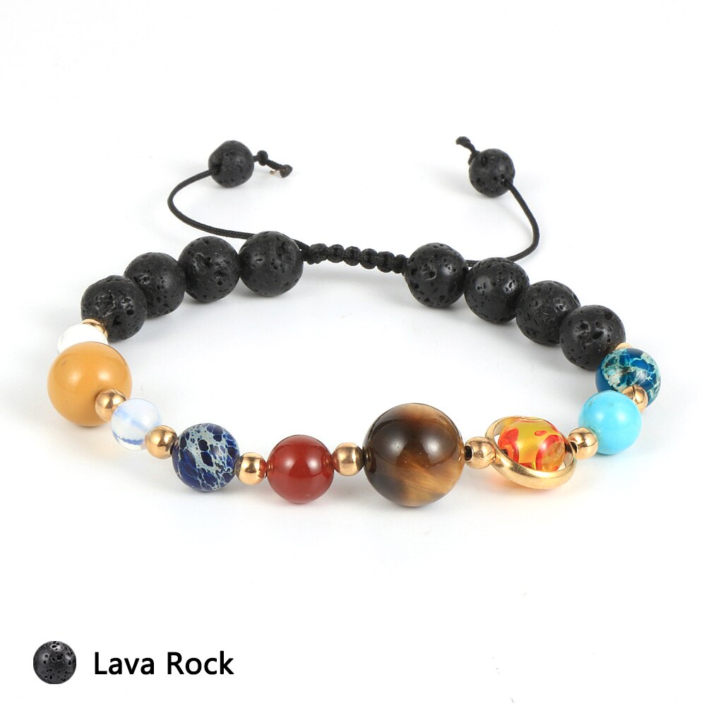 Men Women Buddha Prayer Reiki Bracelets Lava Stone Blue Sandstone Eight Planets Solar System Braided Rope Jewelry freeshipping - Mandala Bloom