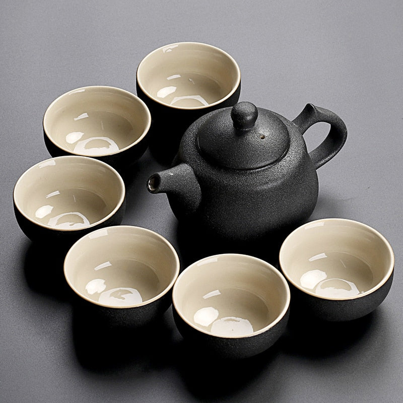 Black crockery ceramic teapot kettle & tea cups porcelain traditional Chinese tea set freeshipping - Mandala Bloom