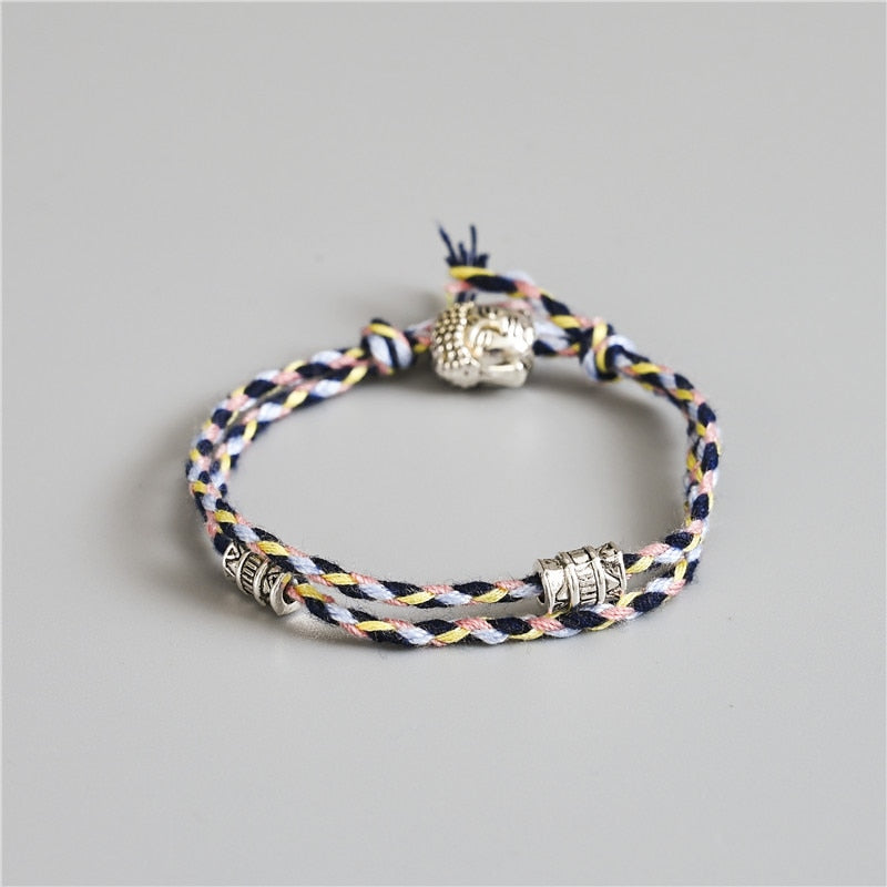 Ethnic Tibetan Buddha Head Woven Multicolor Handmade Rope Buddha Charm Bracelet