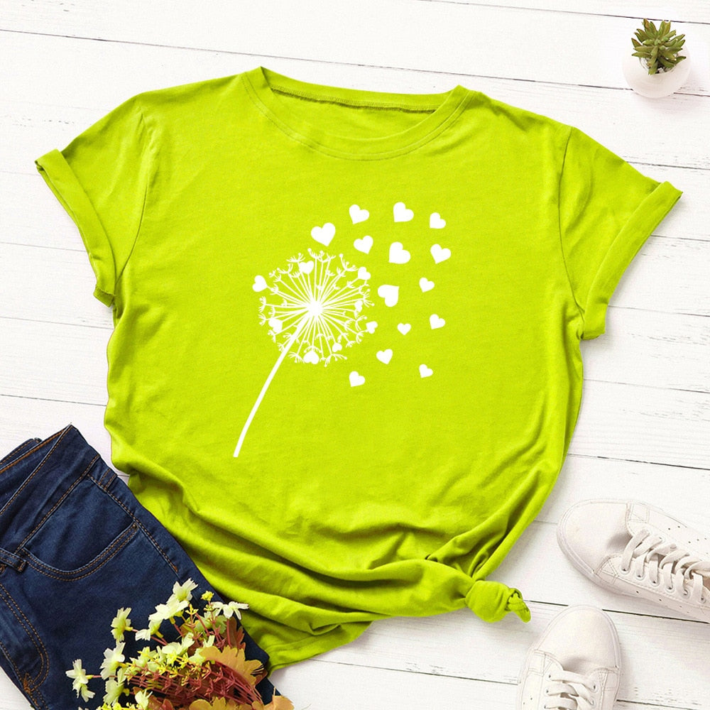 Cotton Dandelion Print Tee Short Sleeve freeshipping - Mandala Bloom