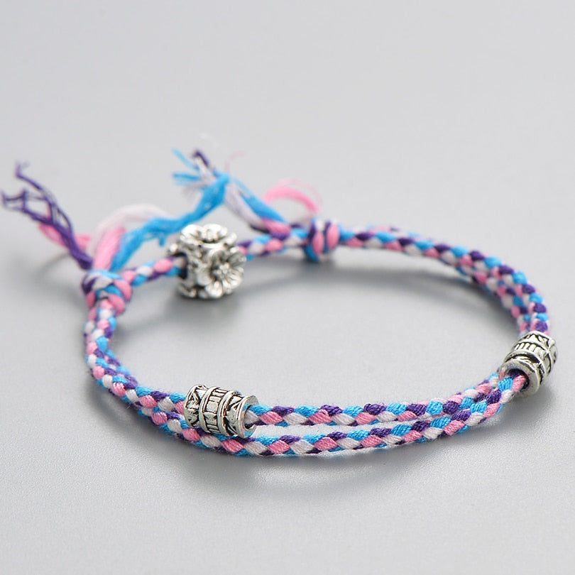 Ethnic Tibetan Buddha Head Woven Multicolor Handmade Rope Buddha Charm Bracelet