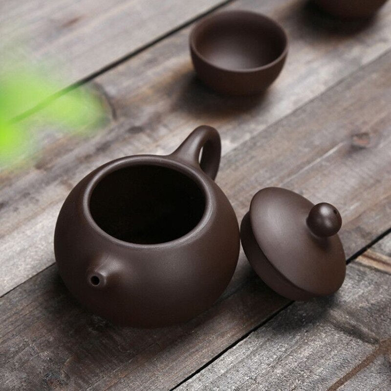 Portable Tea Set with Teapot Handmade Purple Clay freeshipping - Mandala Bloom