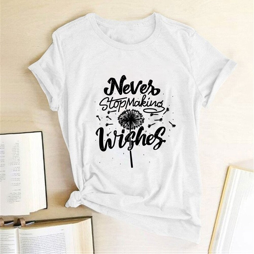 Never Stop Making Wishes Dandelion Print T-shirt freeshipping - Mandala Bloom