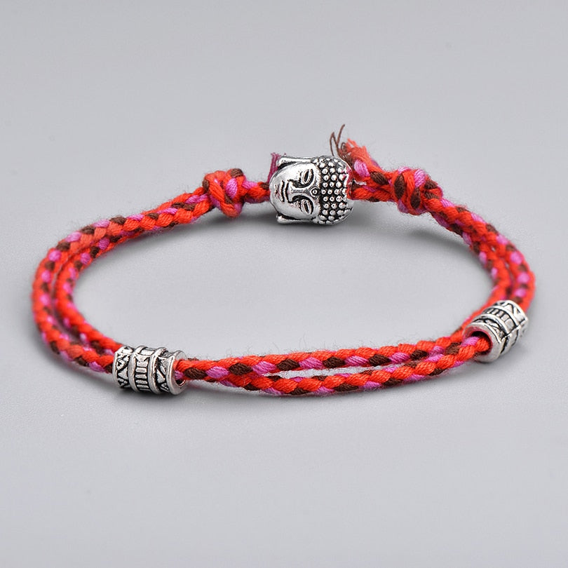 Ethnic Tibetan Buddha Head Woven Multicolor Handmade Rope Buddha Charm Bracelet