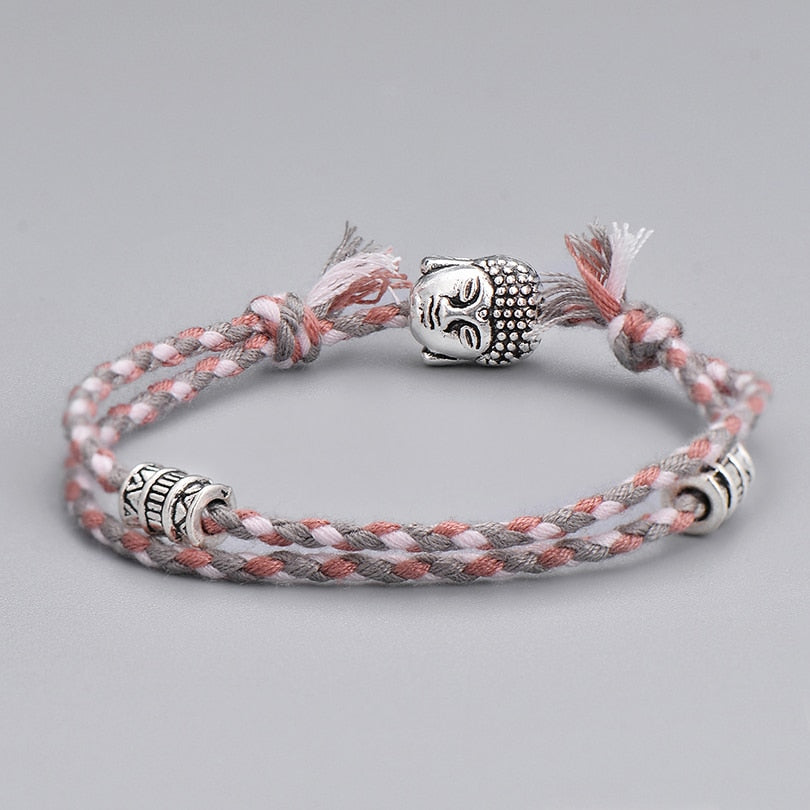 Ethnic Tibetan Buddha Head Woven Multicolor Handmade Rope Buddha Charm Bracelet
