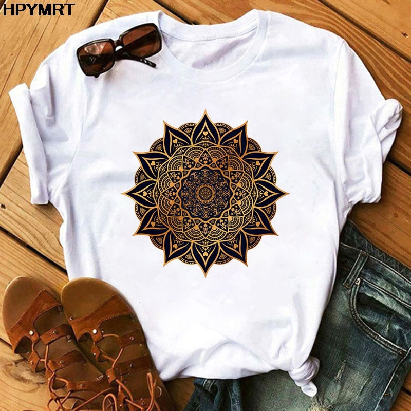 Mandala Print Short Sleeve T-Shirt freeshipping - Mandala Bloom