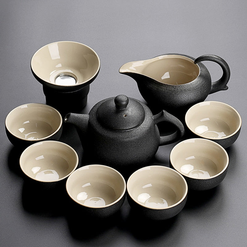 Black crockery ceramic teapot kettle & tea cups porcelain traditional Chinese tea set freeshipping - Mandala Bloom