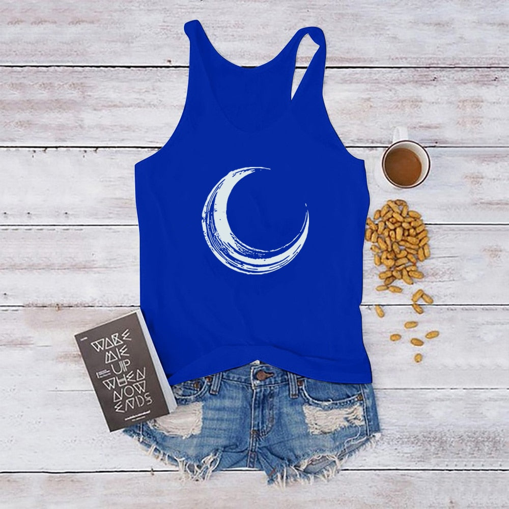 Moon Printed Tank Top Women Sleeveless Tank Top