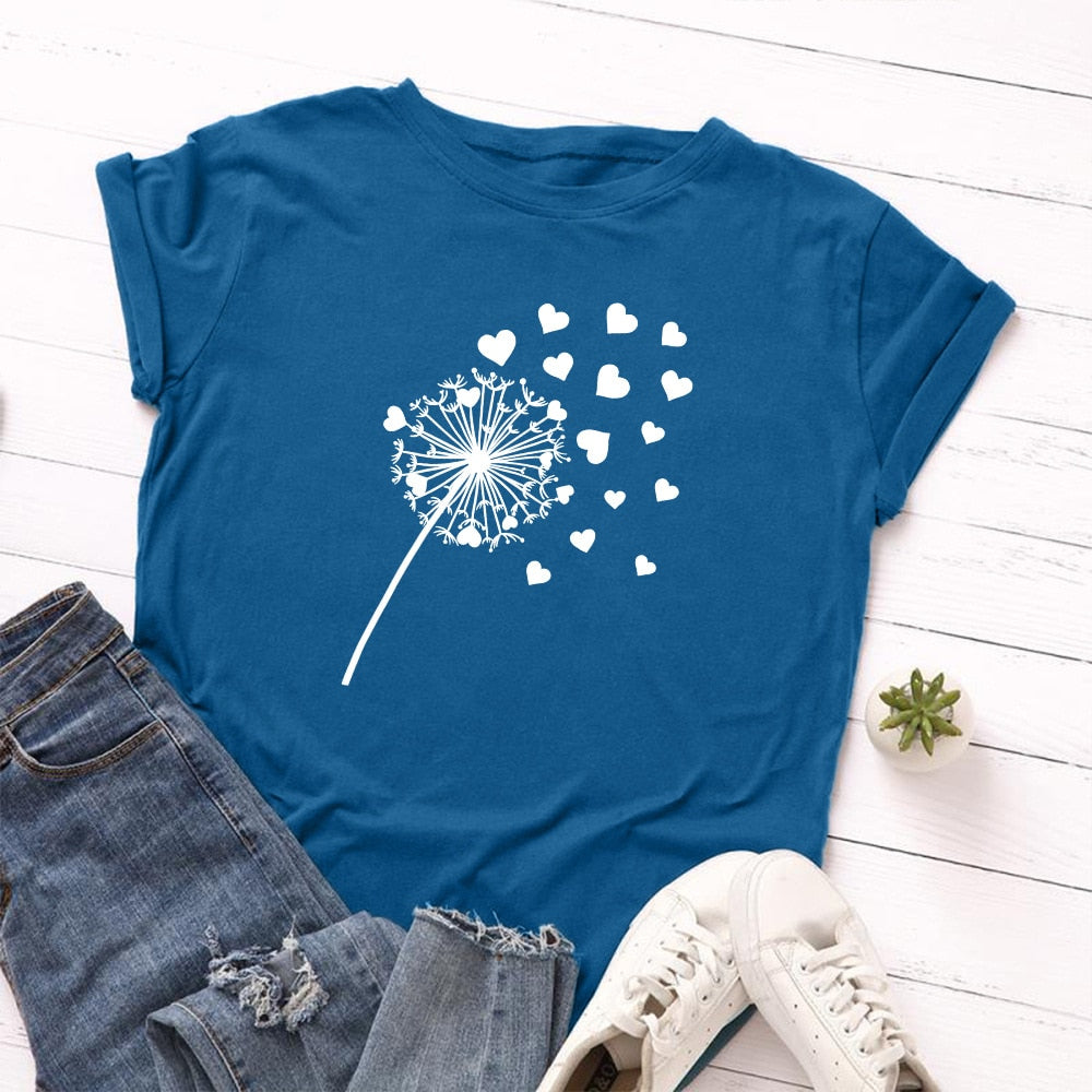Cotton Dandelion Print Tee Short Sleeve freeshipping - Mandala Bloom