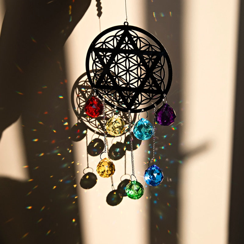 H&D Window Crystal Flower of Life & Hexagram Suncatcher Chakra Healing Reiki Ornament Rainbow Maker Home Garden Decor Collection freeshipping - Mandala Bloom