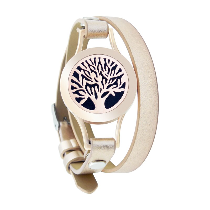 25mm Diffuser Magnet Rose Gold Genuine Leather Aroma Locket Bangle Stainless Steel Essential Oils Aromatherapy Locket Bracelet freeshipping - Mandala Bloom