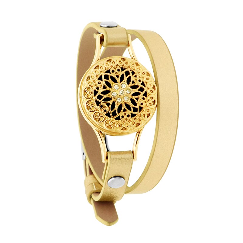 25mm Diffuser Magnet Rose Gold Genuine Leather Aroma Locket Bangle Stainless Steel Essential Oils Aromatherapy Locket Bracelet freeshipping - Mandala Bloom