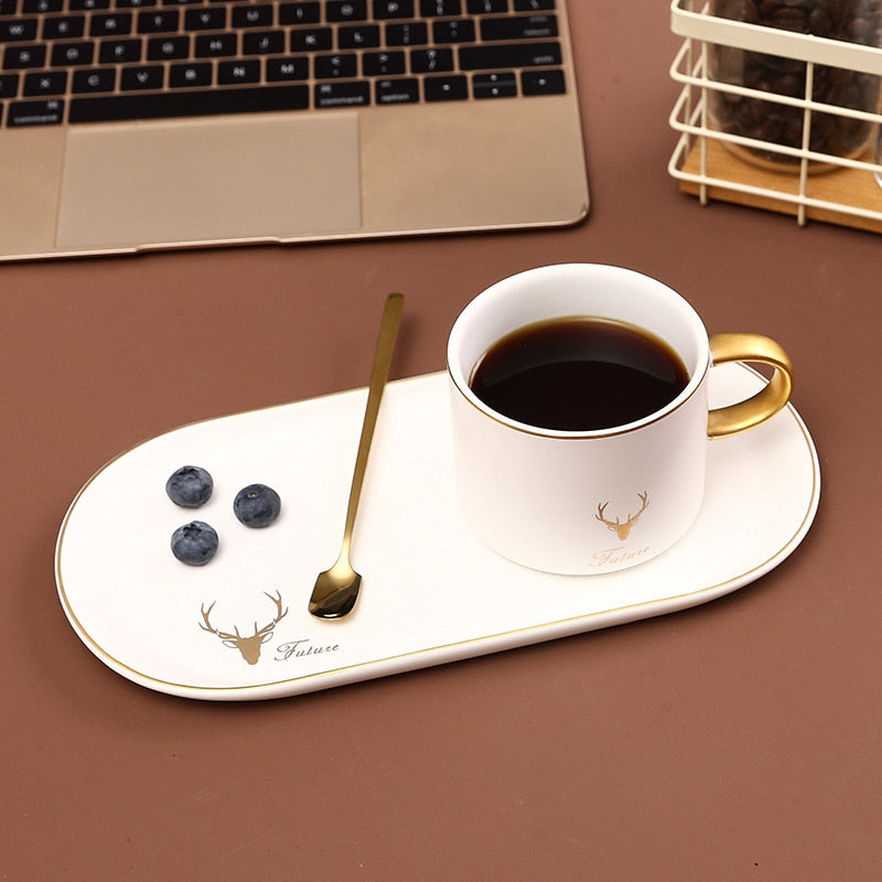 Nordic Bone china coffee cup set with Spoon freeshipping - Mandala Bloom