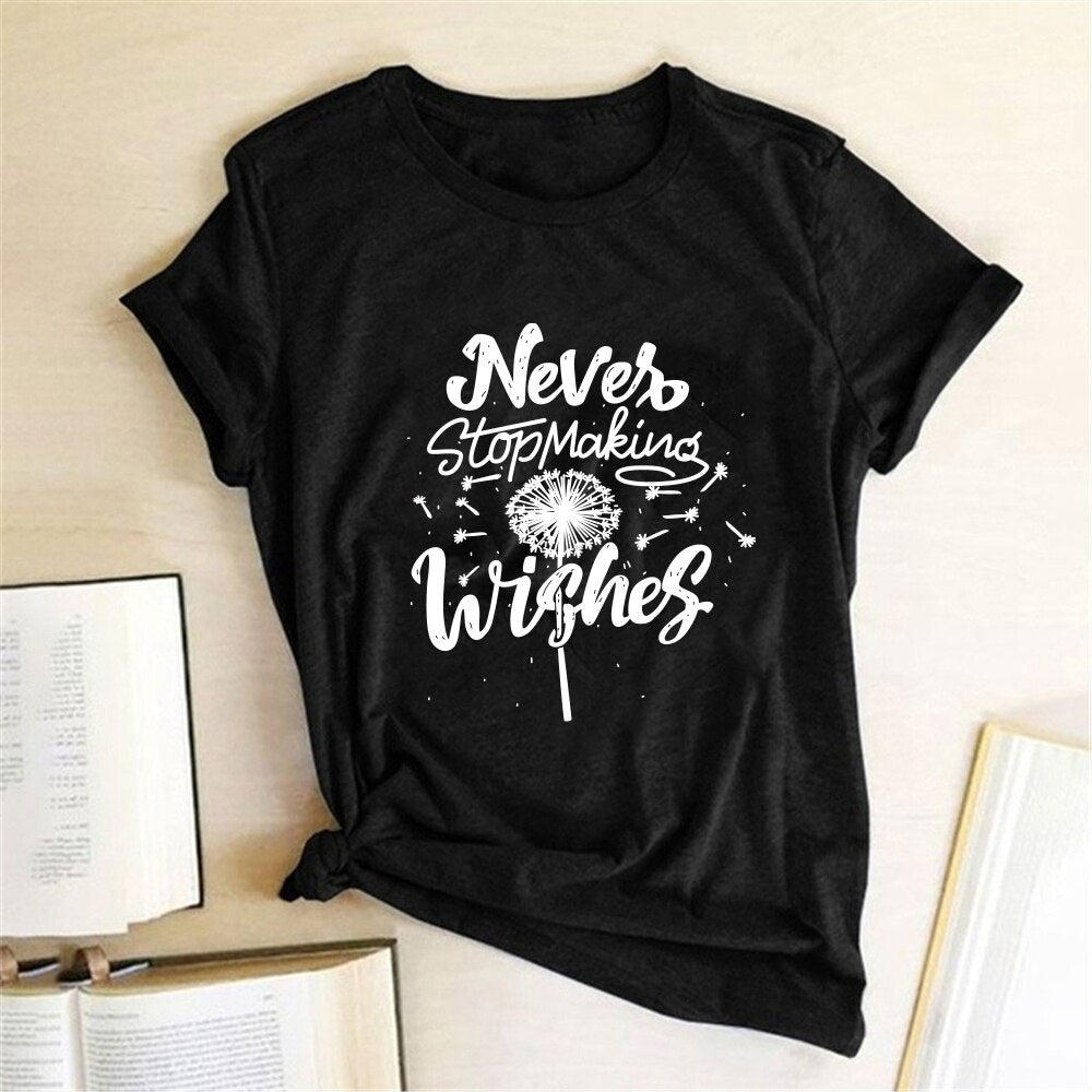 Never Stop Making Wishes Dandelion Print T-shirt freeshipping - Mandala Bloom