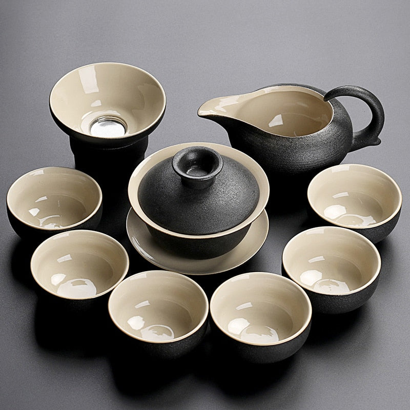 Black crockery ceramic teapot kettle & tea cups porcelain traditional Chinese tea set freeshipping - Mandala Bloom