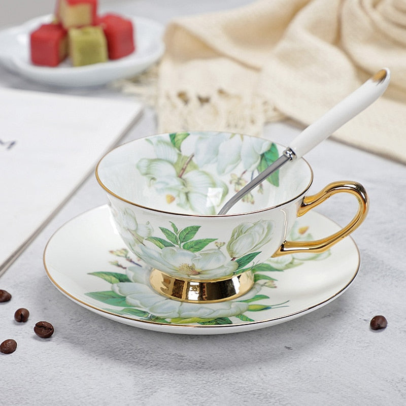 Fine Porcelain Tea Cups And Saucers High-Grade Bone China Coffee Cup and Spoon freeshipping - Mandala Bloom