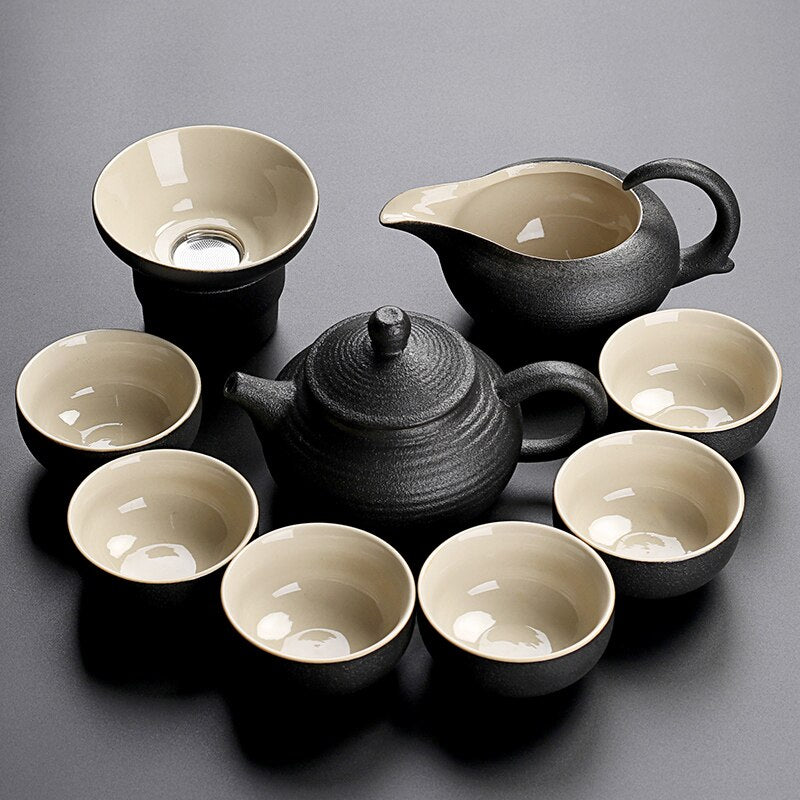 Black crockery ceramic teapot kettle & tea cups porcelain traditional Chinese tea set freeshipping - Mandala Bloom