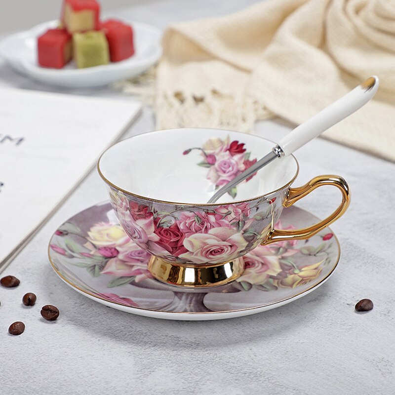 Fine Porcelain Tea Cups And Saucers High-Grade Bone China Coffee Cup and Spoon freeshipping - Mandala Bloom