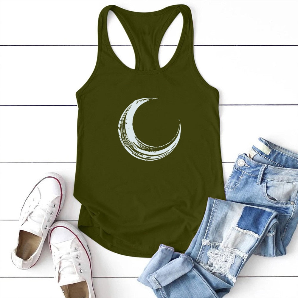 Moon Printed Tank Top Women Sleeveless Tank Top