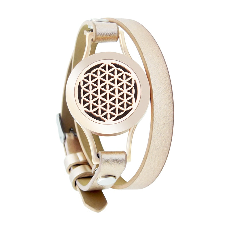 25mm Diffuser Magnet Rose Gold Genuine Leather Aroma Locket Bangle Stainless Steel Essential Oils Aromatherapy Locket Bracelet freeshipping - Mandala Bloom
