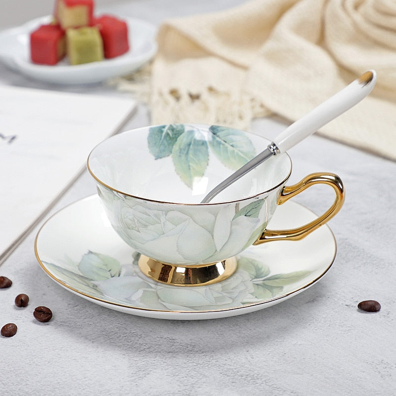Fine Porcelain Tea Cups And Saucers High-Grade Bone China Coffee Cup and Spoon freeshipping - Mandala Bloom