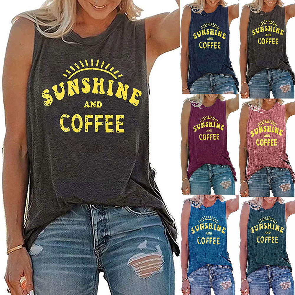 Sunshine and Coffee Letter Print Tank