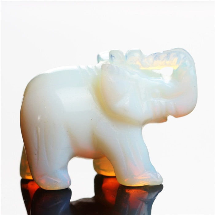 Opal Opalite Tiger eye Elephant Natural stone carved 1.5inch Figurine Chakra Bead Healing Crystal Reiki Feng Shui Free Pouch freeshipping - Mandala Bloom