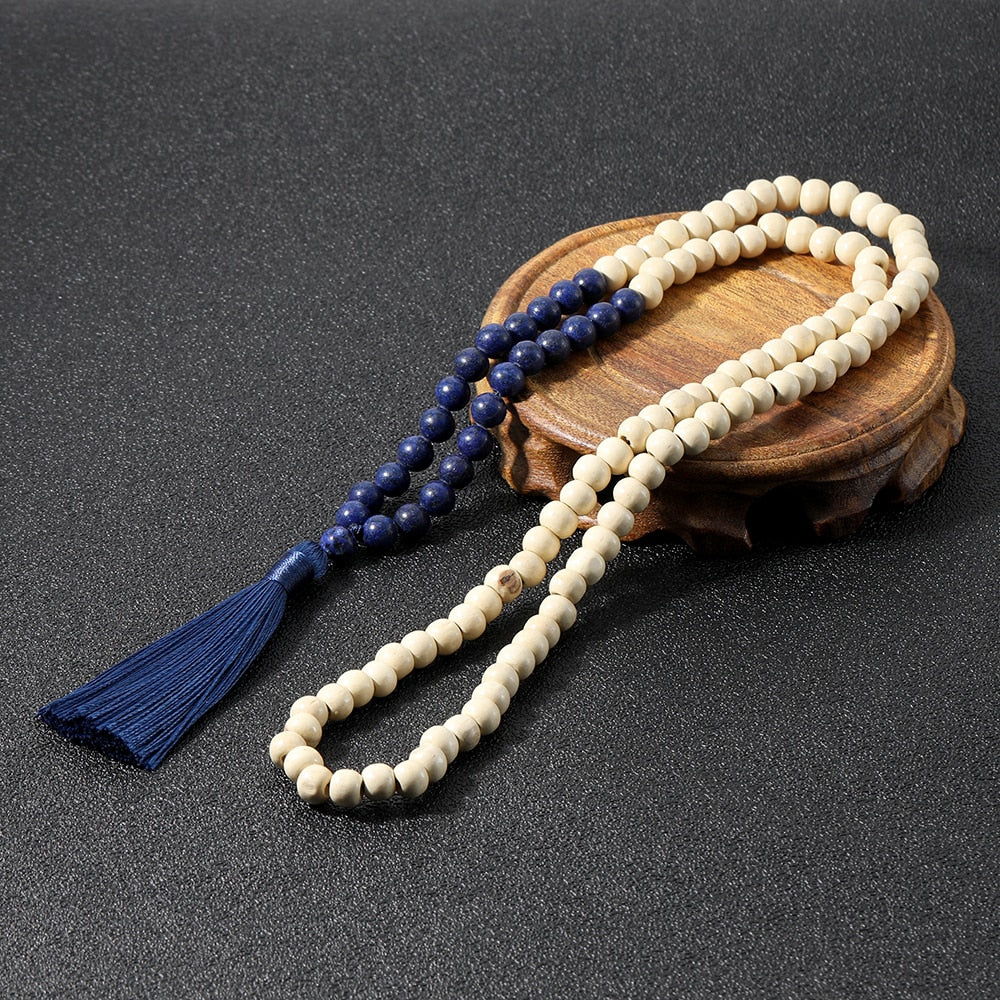 Tiger Eye Wood Mala Bead Necklace Multicolor Tassel Meditation Yoga Energy