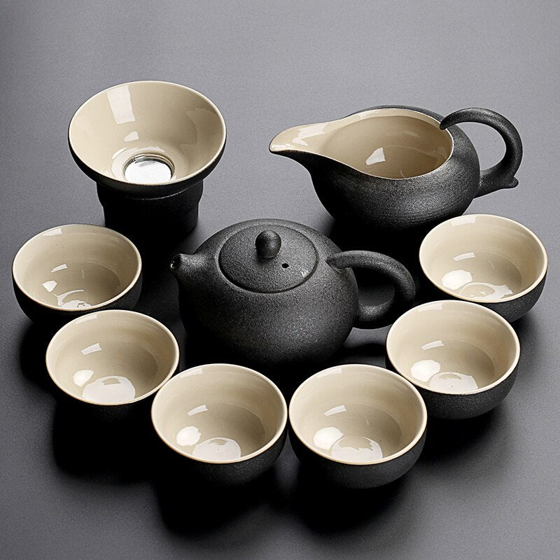 Black crockery ceramic teapot kettle & tea cups porcelain traditional Chinese tea set freeshipping - Mandala Bloom