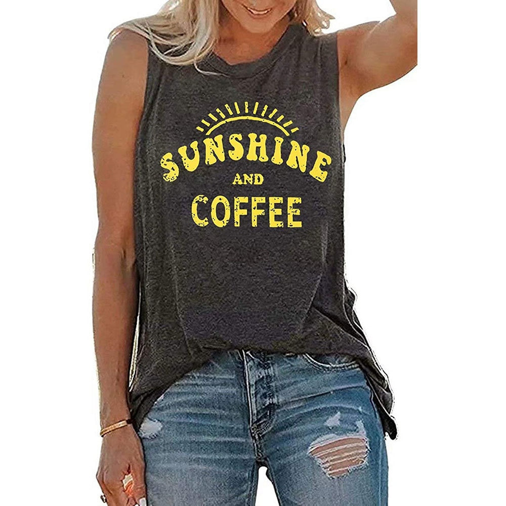 Sunshine and Coffee Letter Print Tank