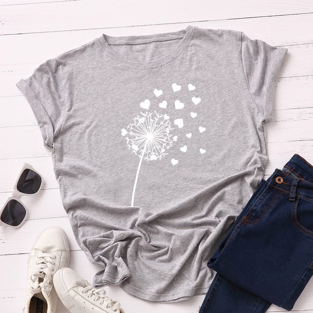 Cotton Dandelion Print Tee Short Sleeve freeshipping - Mandala Bloom