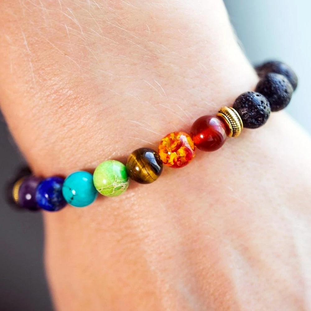 Natural Stone 7 Chakra Bracelet Men Black Lava Healing Balance Beads Reiki Buddha Prayer Yoga Bracelets for Women pulseira freeshipping - Mandala Bloom
