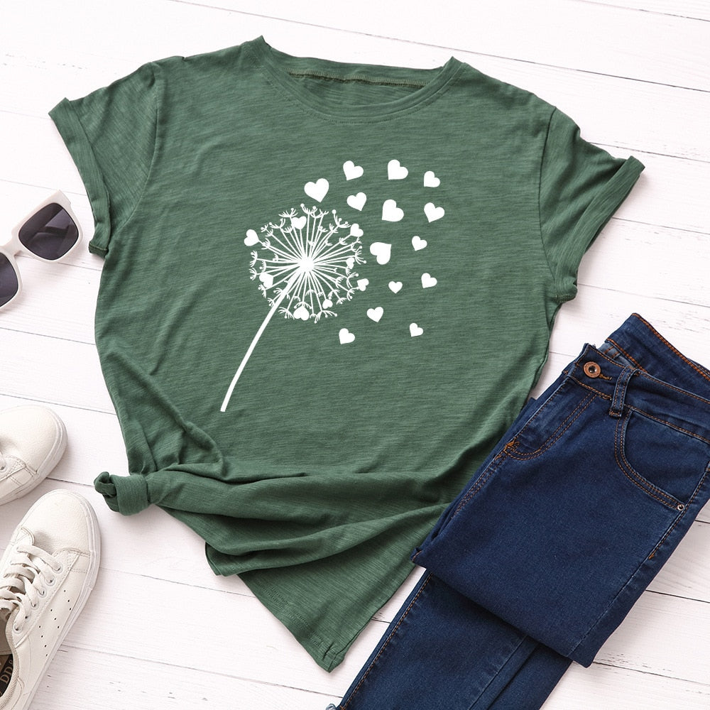 Cotton Dandelion Print Tee Short Sleeve freeshipping - Mandala Bloom
