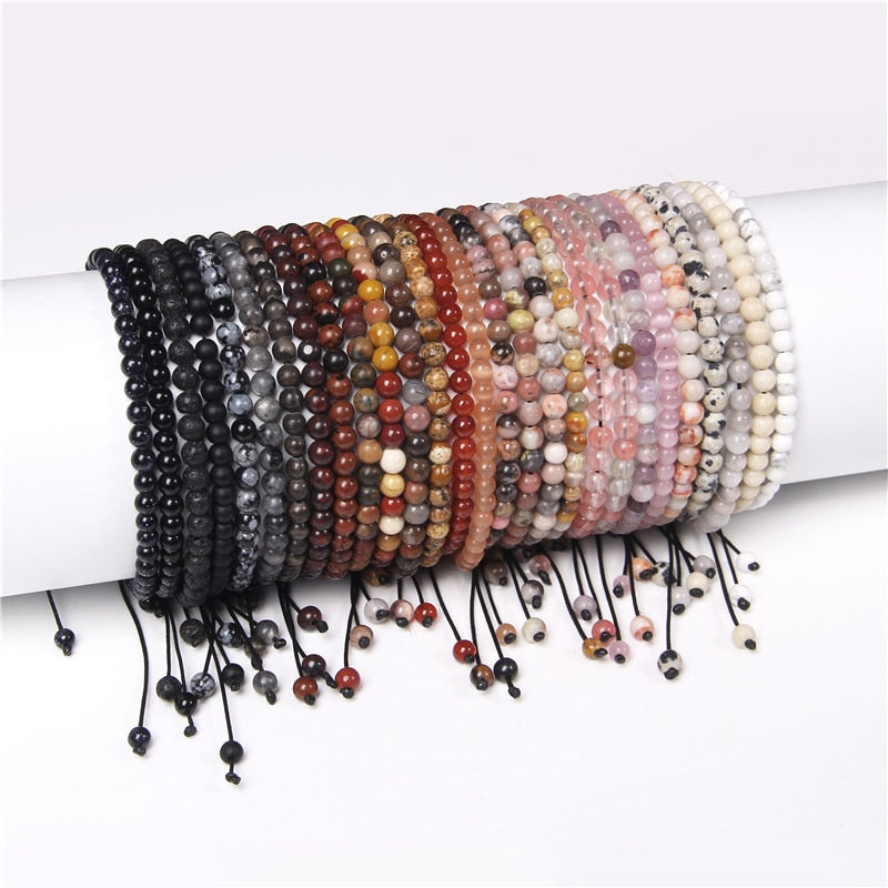 Adjustable 4MM Stone Beads Bracelet