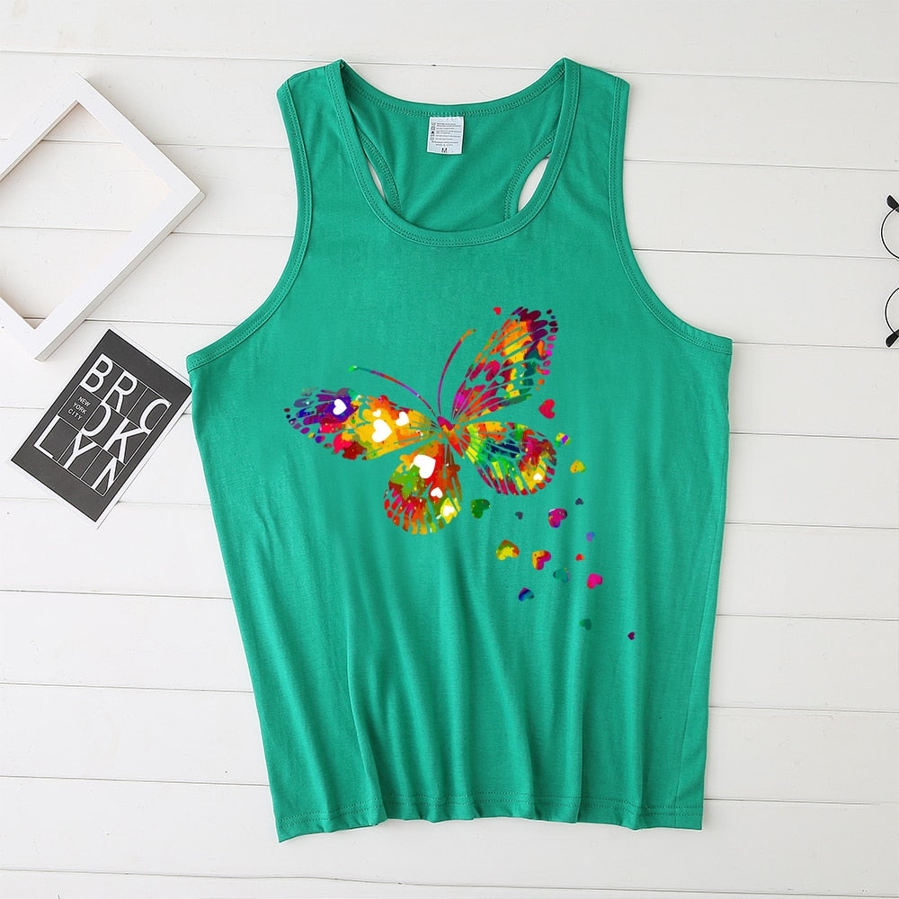 Color Butterfly Print Women Tank