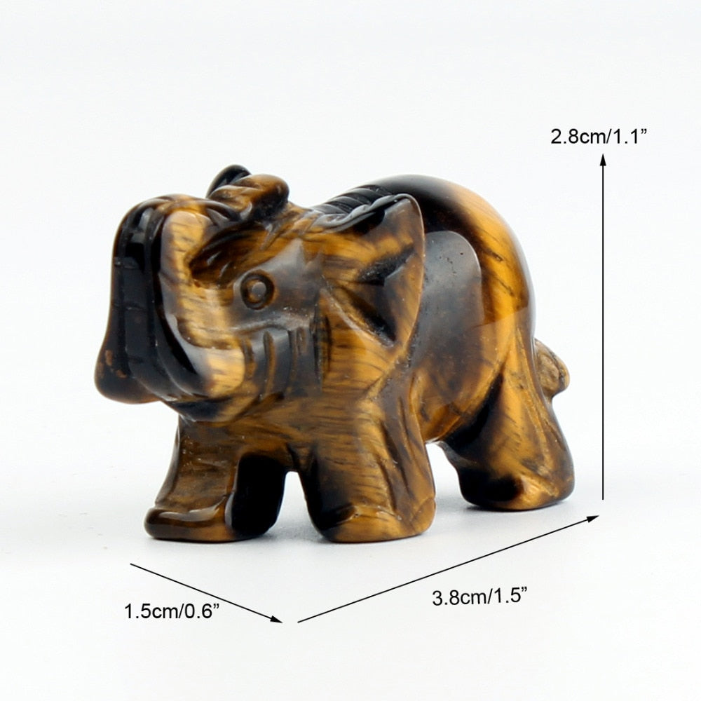 Opal Opalite Tiger eye Elephant Natural stone carved 1.5inch Figurine Chakra Bead Healing Crystal Reiki Feng Shui Free Pouch freeshipping - Mandala Bloom