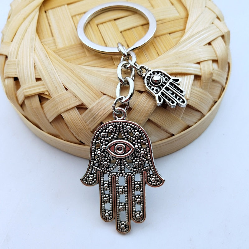 Eye Sliver Plated keyring Hamsa Fatima Hand Alloy Keychain