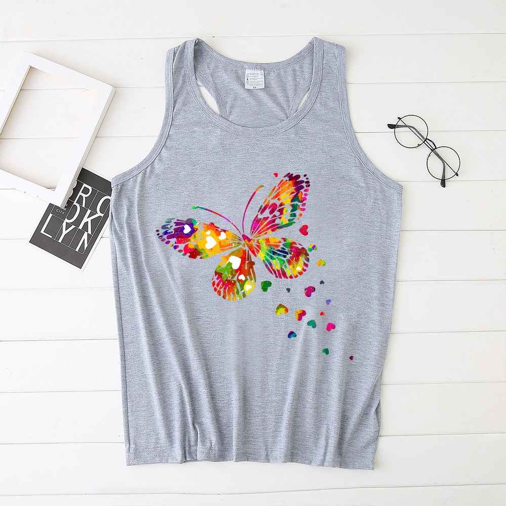 Color Butterfly Print Women Tank