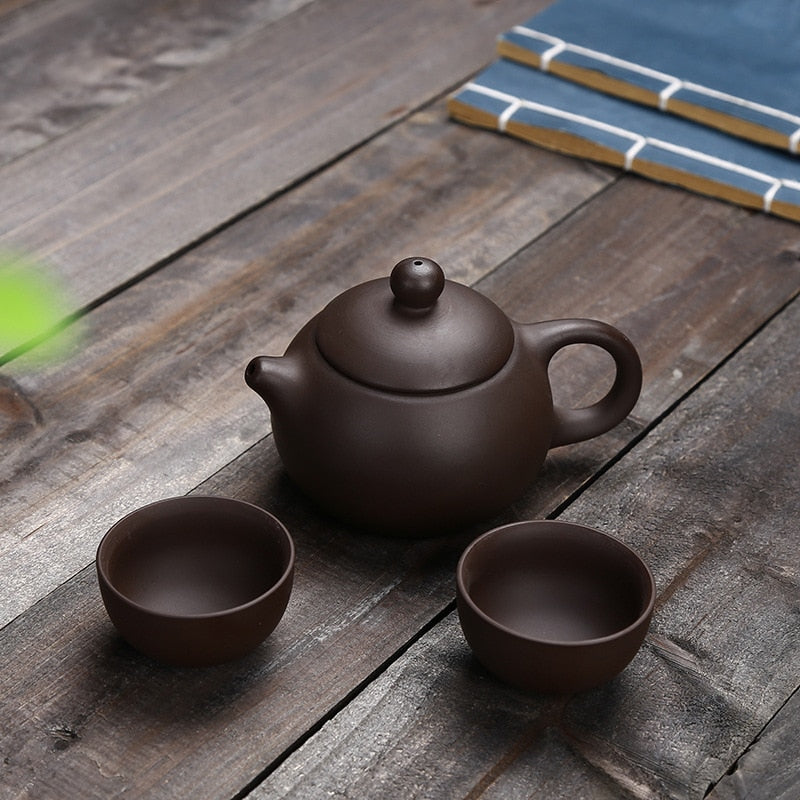 Portable Tea Set with Teapot Handmade Purple Clay freeshipping - Mandala Bloom