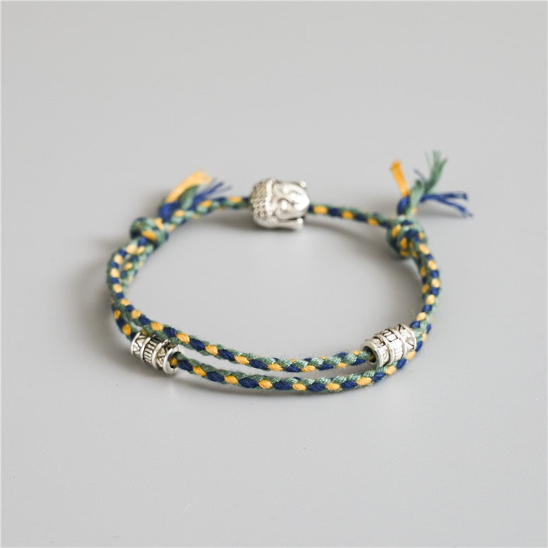 Ethnic Tibetan Buddha Head Woven Multicolor Handmade Rope Buddha Charm Bracelet