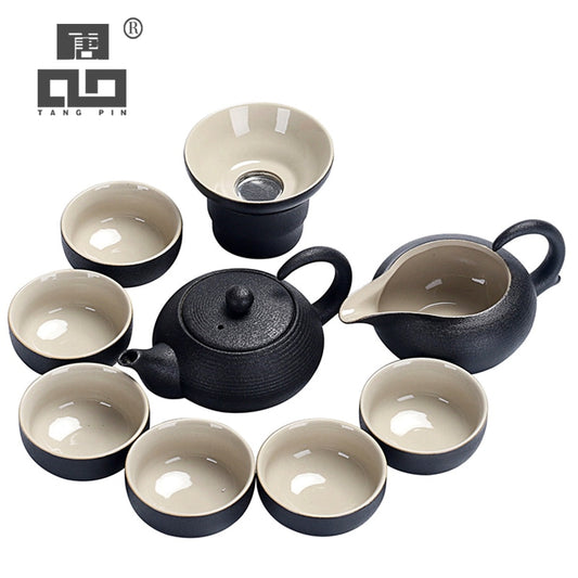 Black crockery ceramic teapot kettle & tea cups porcelain traditional Chinese tea set freeshipping - Mandala Bloom